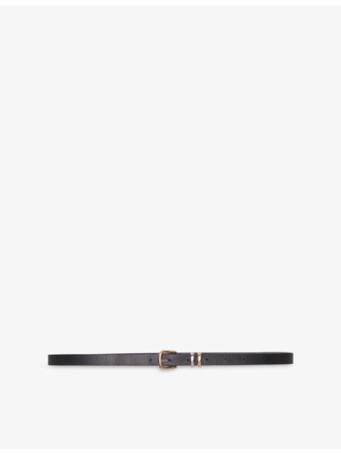 maje Square-Buckle Slim Leather Belt
