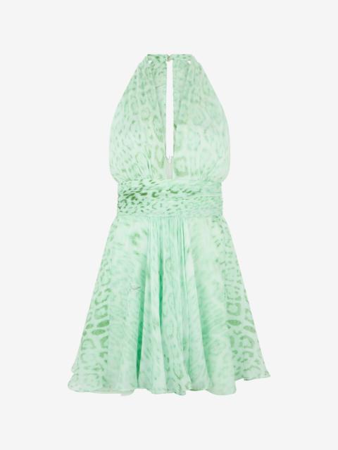Roberto Cavalli Jaguar Mint Print Silk Mini Dress