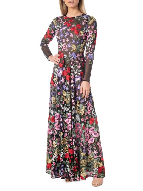 Dress The Population Women's Ava Embroidered Floral Gown - Rouge Multi