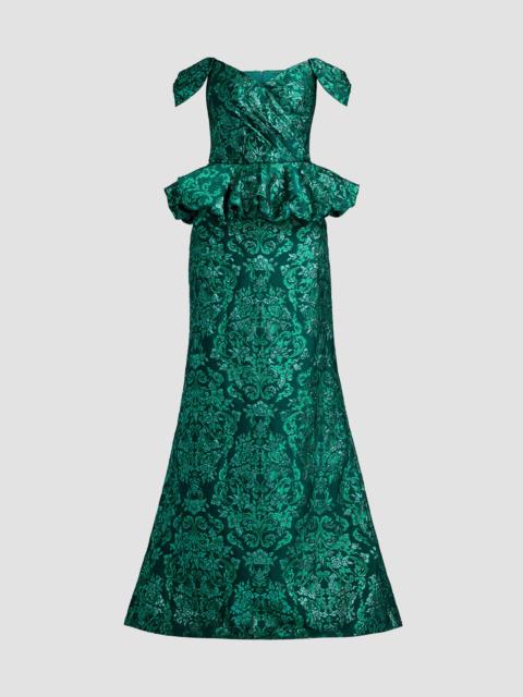 TADASHI SHOJI Women's Corliss Bubble Peplum Gown - Emerald Green Multi