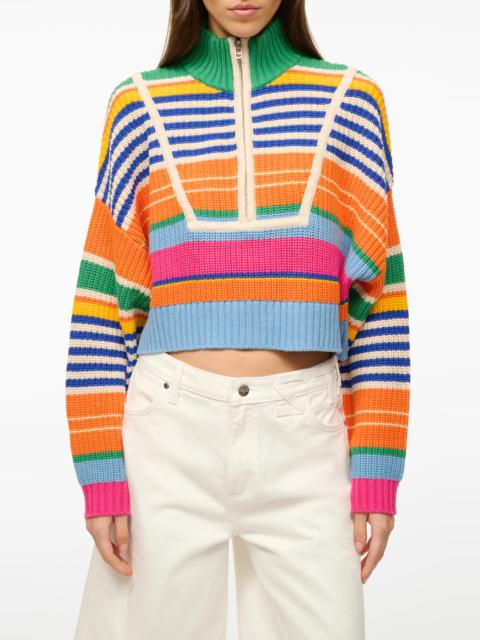 STAUD Stripe Crop Cotton Blend Sweater