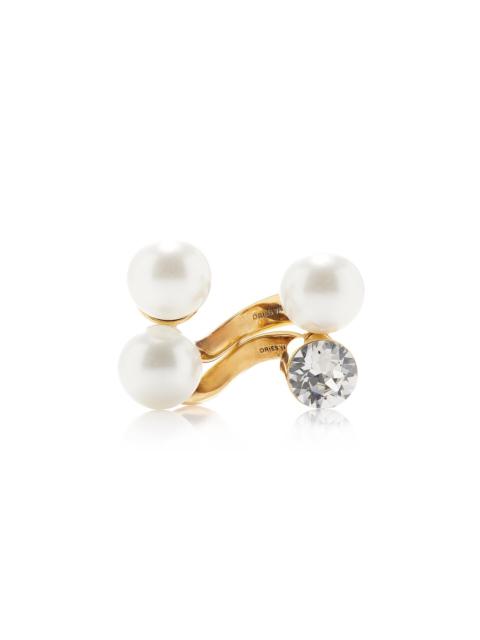 Set-Of-Two Gold-Plated Pearl, Crystal Rings gold