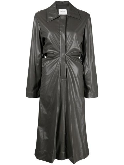 ruched faux-leather shirt dress