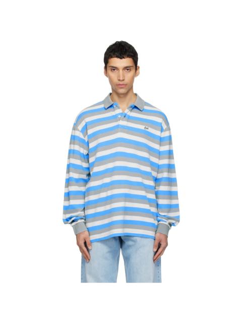Gray & Blue Striped Long Sleeve Polo