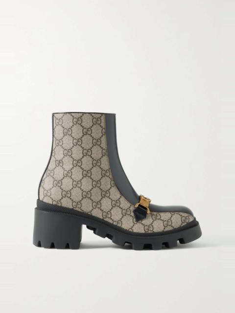 GUCCI Trip printed coated-canvas and leather ankle boots