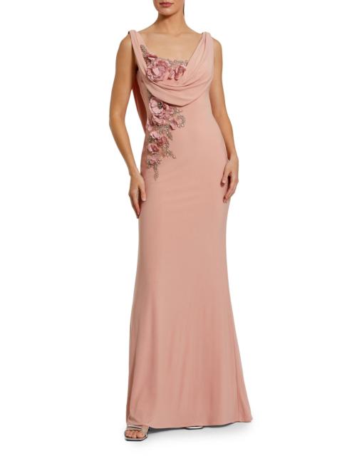 MAC DUGGAL Women's Evening Beaded Jersey Sleeveless Gown - Peach