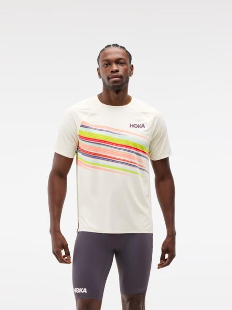 HOKA Men's Race Day Short Sleeve Shirt in Alabaster Flare