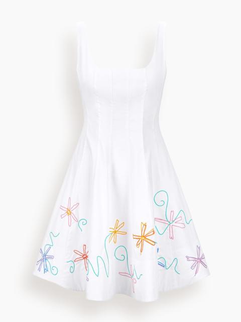 STAUD Wells Mini Dress in White Multi Embroidery