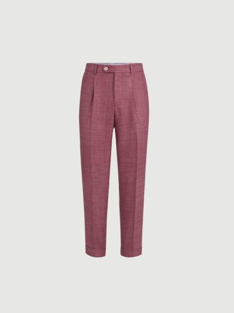 Brunello Cucinelli Slubbed virgin wool, silk and linen hopsack trousers with pleat