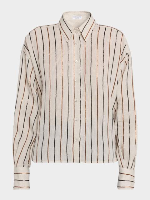 Brunello Cucinelli Sequin Striped Linen Shirt