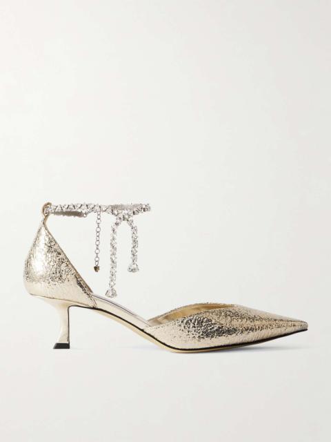 JIMMY CHOO Stevie 50 crystal-embellished metallic textured-leather pumps
