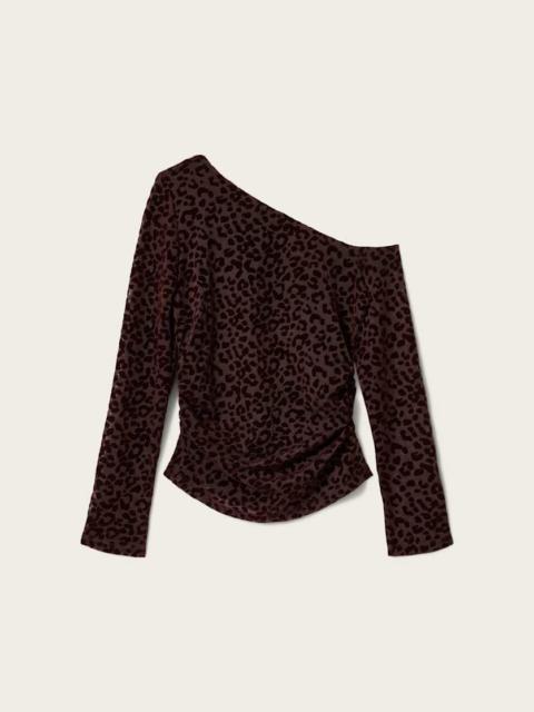 ALLSAINTS MIMI OFF-THE-SHOULDER LEOPARD MESH TOP
