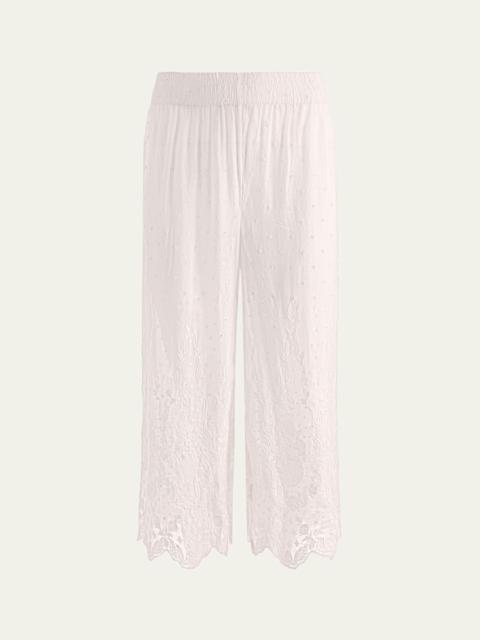 Alice + Olivia Elba Embroidered Cotton Pants