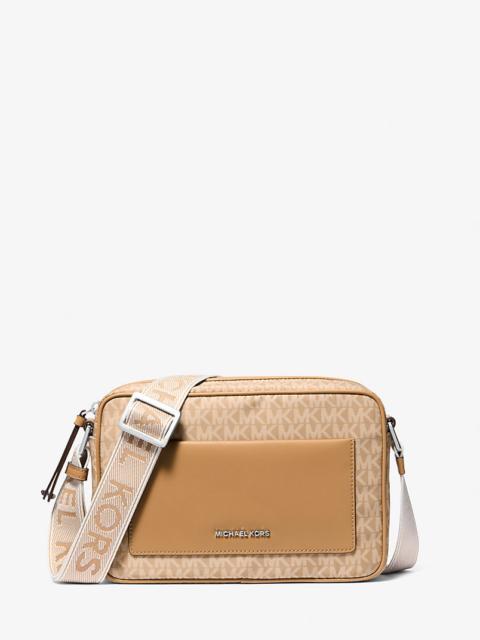 MICHAEL KORS Jet Set Large Signature Logo Print Woven Crossbody Bag