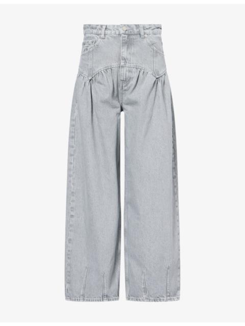 GANNI Gathered-Trim Wide-Leg Denim Jeans