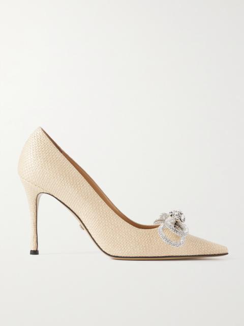MACH & MACH Double Bow Crystal-embellished Raffia Pumps