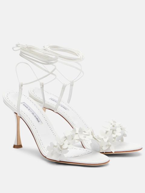 Manolo Blahnik Anista floral-appliqué leather sandals