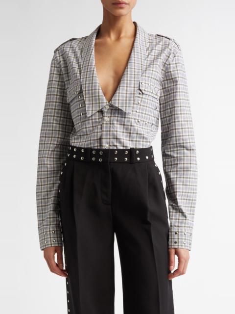 Coperni Saharan Stud Plaid Cotton Button-Up Shirt in Green-White Check at Nordstrom