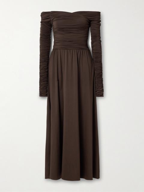 Altuzarra Charlotte Off-the-shoulder Ruched Stretch Recycled-jersey Maxi Dress