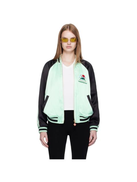CASABLANCA Green & Black Embroidered Satin Bomber Jacket