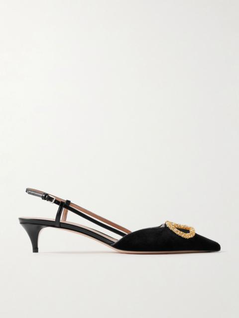 Valentino VLogo embellished velvet slingback pumps Black