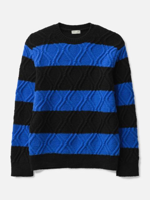 BLOCK STRIPED CREW NECK SWEATER