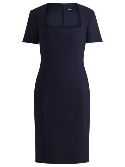 BOSS SQUARE-NECK SLIM-FIT DRESS IN STRETCH MATERIAL