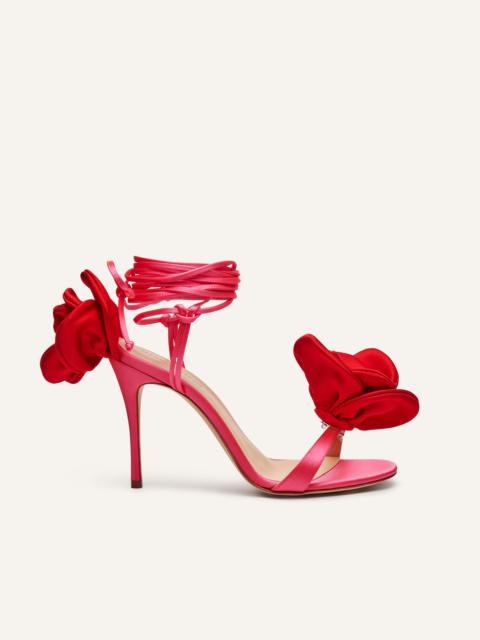 MAGDA BUTRYM Double red flower heel sandals in fuchsia satin