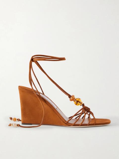 JIMMY CHOO Lova 85 Embellished Suede Wedge Sandals