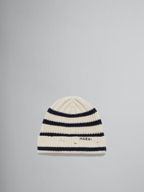 Marni CREAM RIBBED WOOL BEANIE WITH SAILOR STRIPES