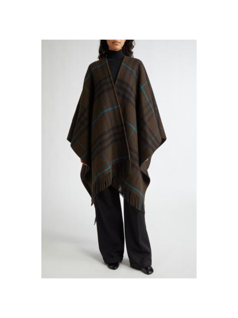 burberry Bandana Check Fringe Wool & Cashmere Cape in Snug at Nordstrom