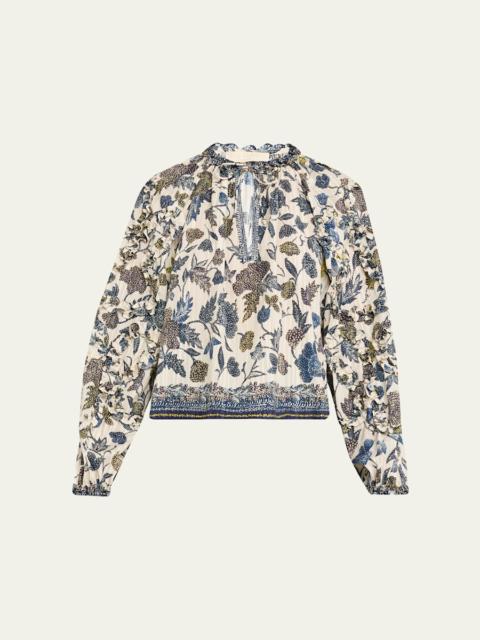 ULLA JOHNSON Azrou Floral Long-Sleeve Ruffle Blouse