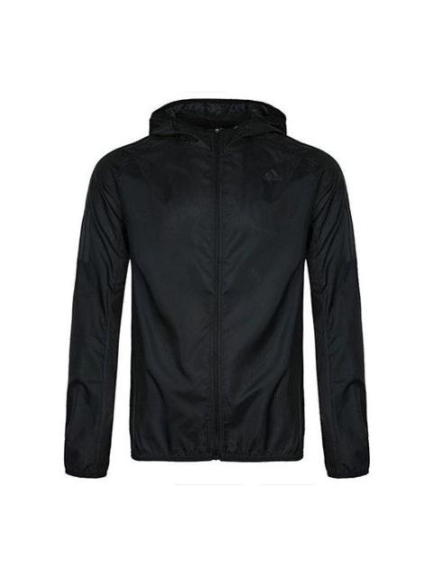 adidas Own The Run Jkt Running Athleisure Casual Sports hooded Zipper Jacket Black DN8763