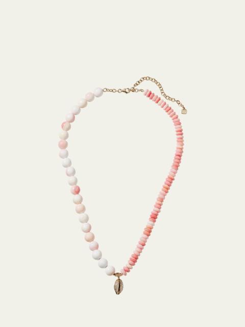 SYDNEY EVAN Yellow Gold Conch Shell Combo Necklace with Pave Cowrie Charm