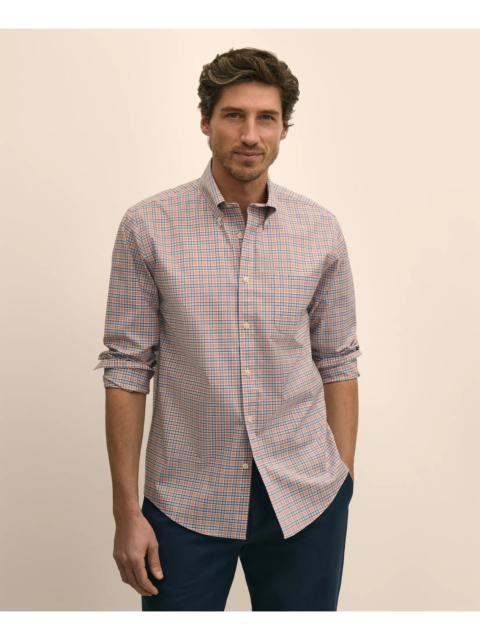 Brooks Brothers Stretch Cotton Non-Iron Broadcloth Polo Button-Down Collar, Check Sport Shirt