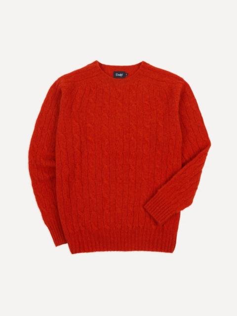 Drake's Red Brushed Cable Knit Shetland Crew Neck Jumper