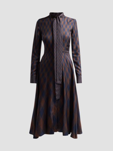 Oscar de la Renta Women's Argyle Silk Twill Tieneck Day Dress - Navy Brown