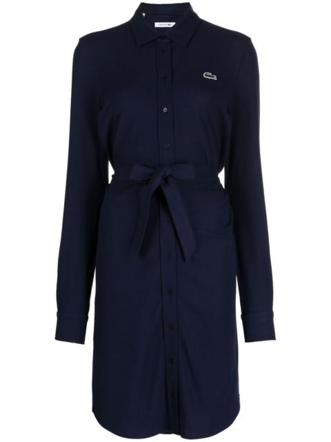 logo-embroidered belted shirtdress