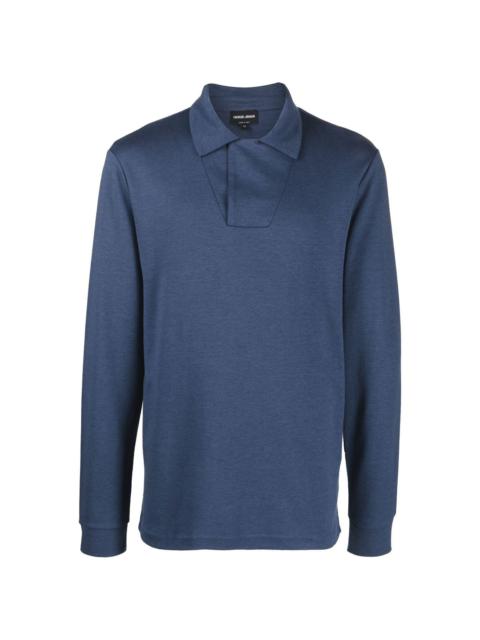 GIORGIO ARMANI long-sleeve cotton-blend polo shirt