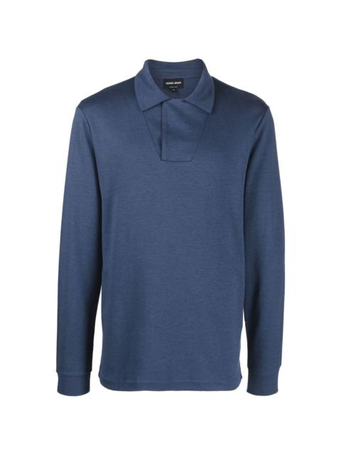 long-sleeve cotton-blend polo shirt