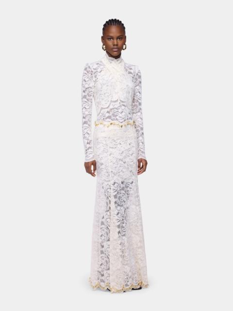 rabanne LONG SKIRT IN OFF WHITE HAND EMBROIDERED LACE