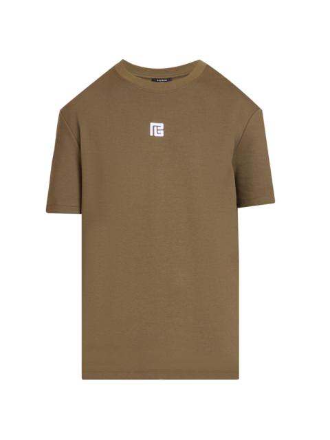 Balmain Men's PB Logo Crewneck T-Shirt - Kaki Blanc