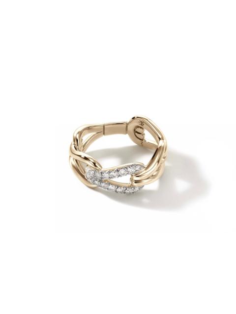 JOHN HARDY Surf Link Ring, Gold, Diamonds, Wide
