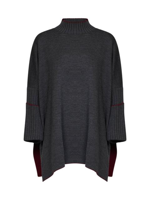 Herno Grey virgin wool knit poncho-style top