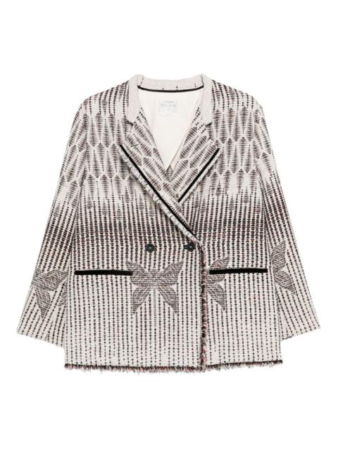forte_forte patterned fringed-trim jacket