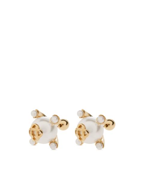 CASABLANCA pearl-embellished logo-plaque earrings