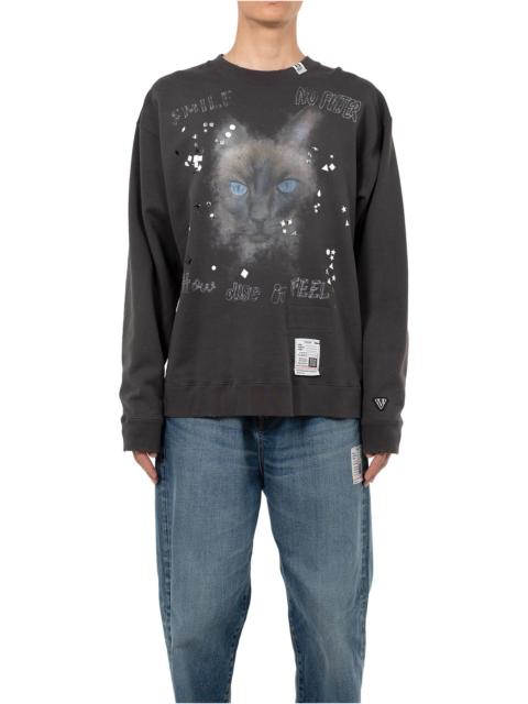 Maison MIHARAYASUHIRO Cat Printed Embellished Distressed Sweatshirt