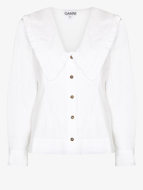 white oversized collar cotton blouse