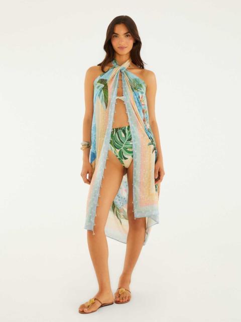FARM RIO Sarong With Silver Beads Along The Side