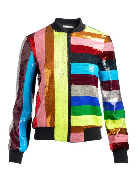 Alice + Olivia LONNIE SEQUIN CROPPED VARSITY JACKET